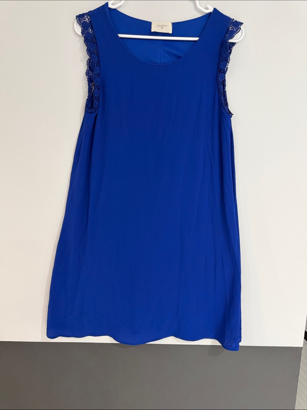 Everly Royal Blue Sleeveless Midi Dress with Lace Trim